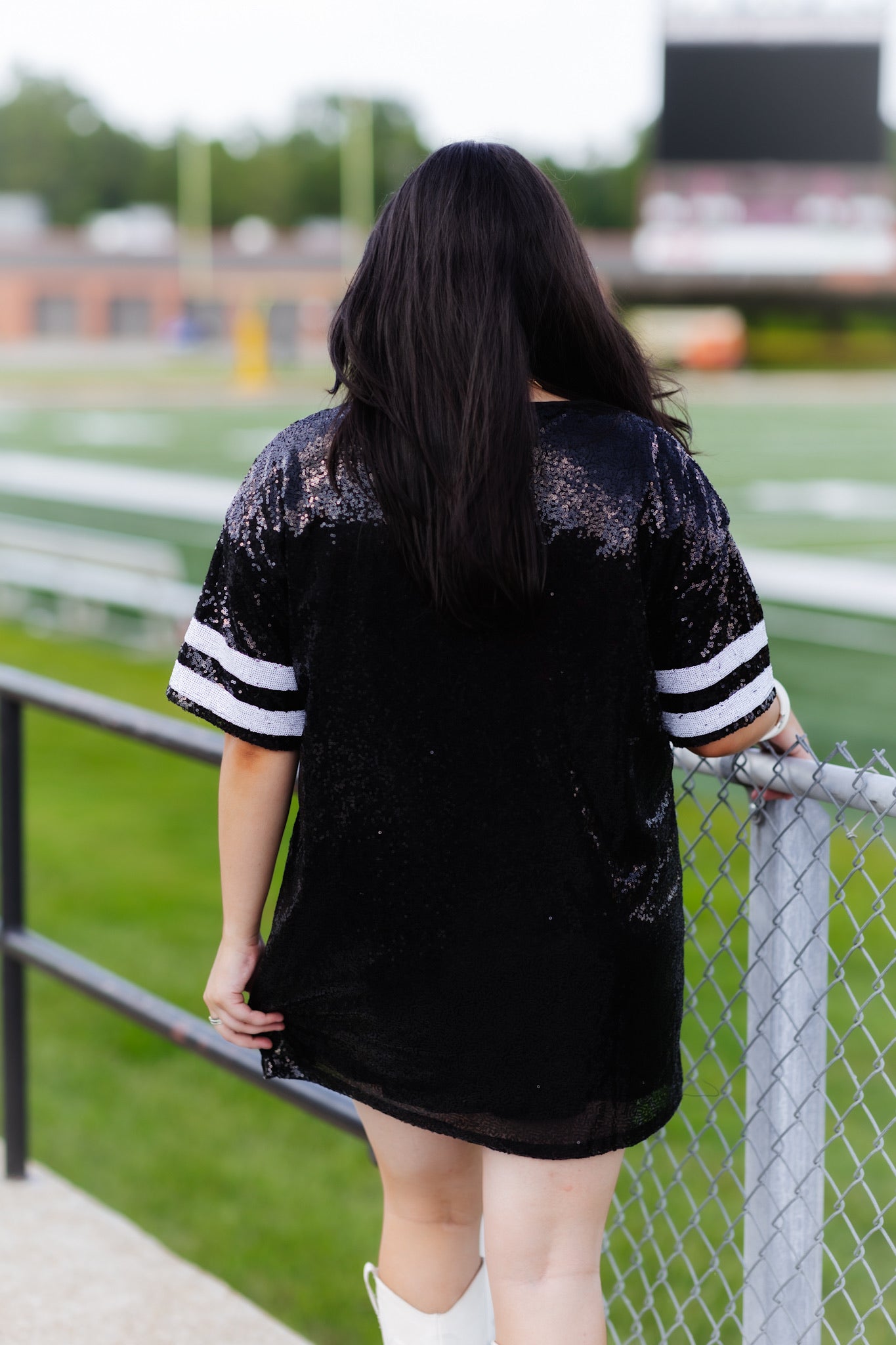 Black Sequin Game Day Jersey Dress
