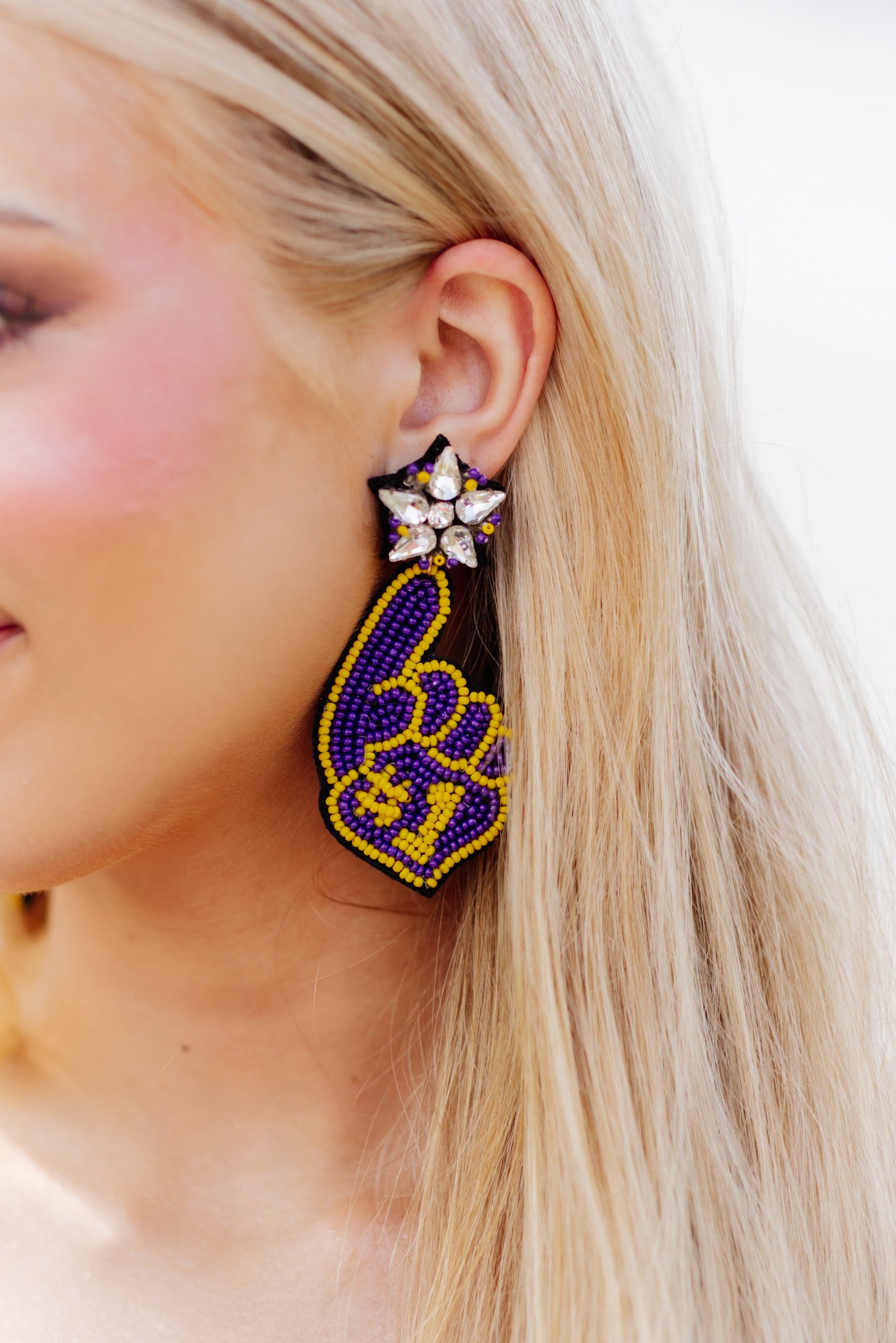 Purple and Gold #1 Fan Beaded Drop Earrings