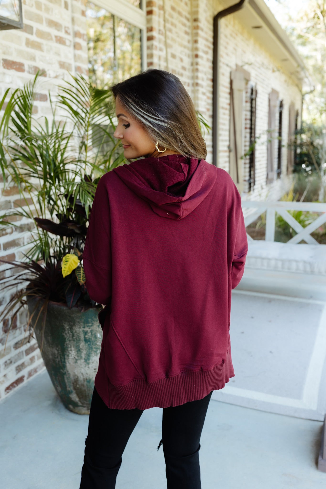 Wine Washed French Terry Oversized Solid Hoodie