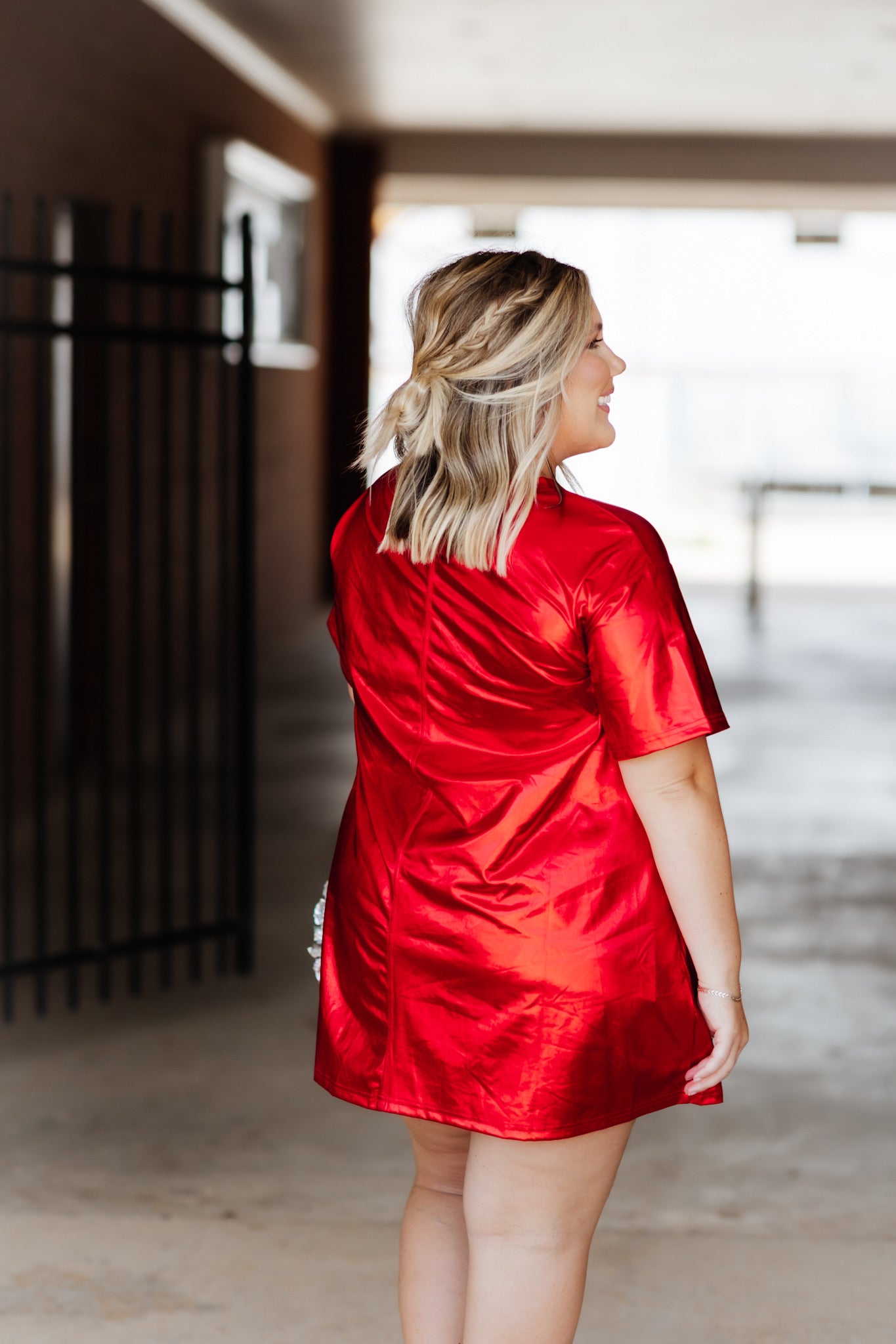 Red Metallic Sequin Star Fringe Dress