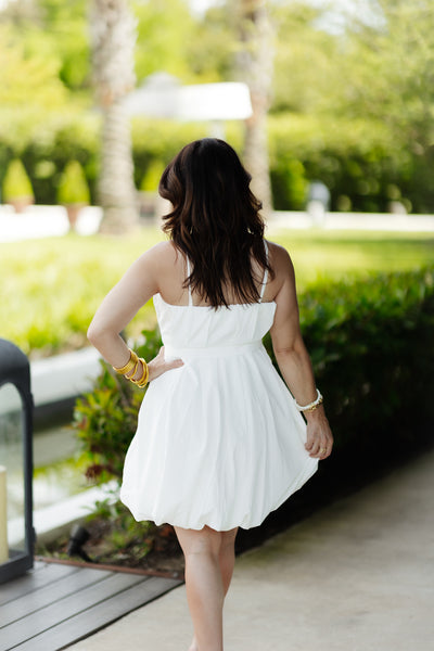 White Bubble Pleated Dress