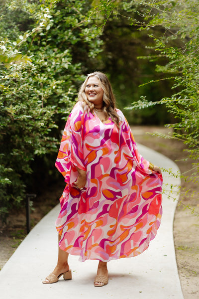 Adrienne Orchid Abstract Caftan Dress