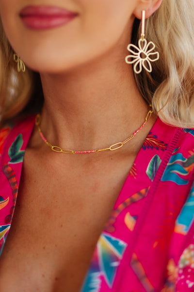 Jennifer Thames Paperclip Neon Pink Dotted Short Necklace