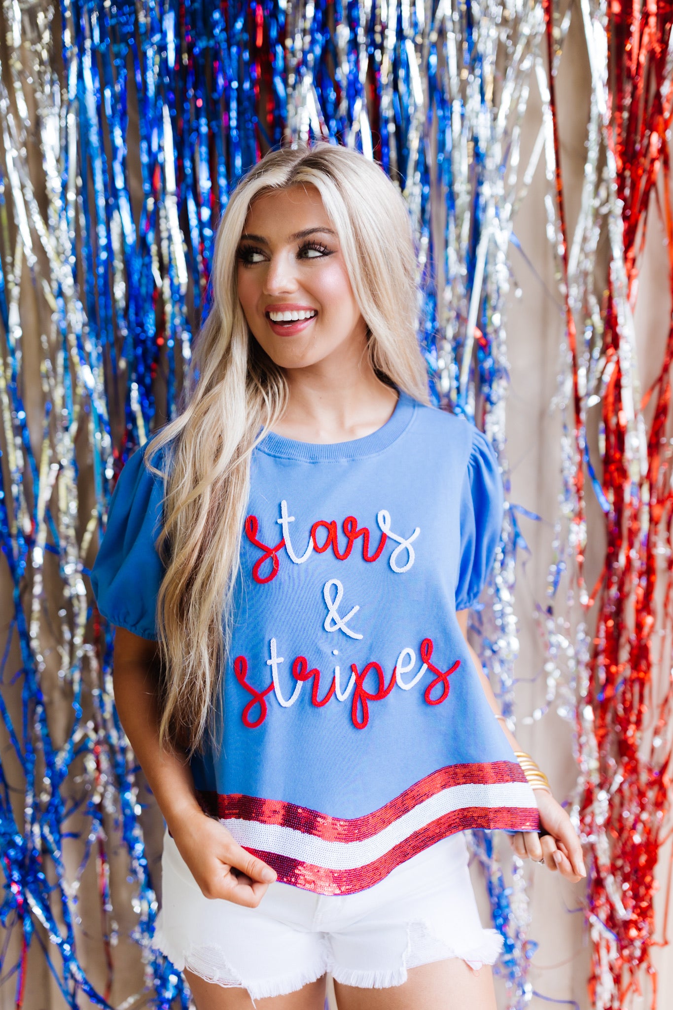 Blue Stars and Stripes Sequin Patch Tee