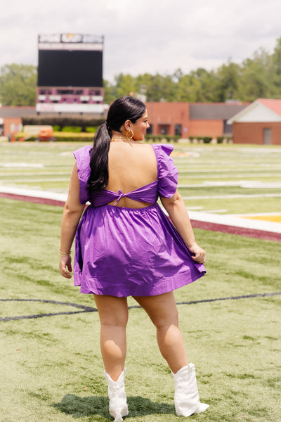 Purple Ruffle Sleeve Sweetheart Poplin Dress