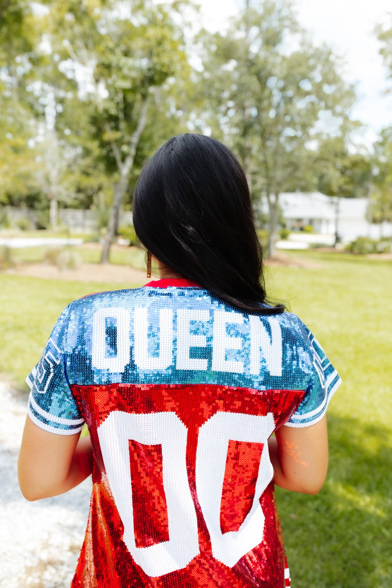 Queen of Sparkles Blue & White Sequin Jersey Dress