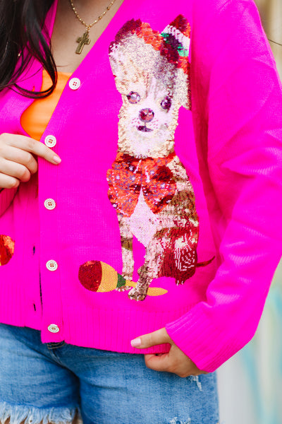 Queen Of Sparkles Neon Pink Cinco Dog Cardigan