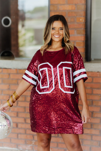Maroon Sequin Game Day Jersey Dress