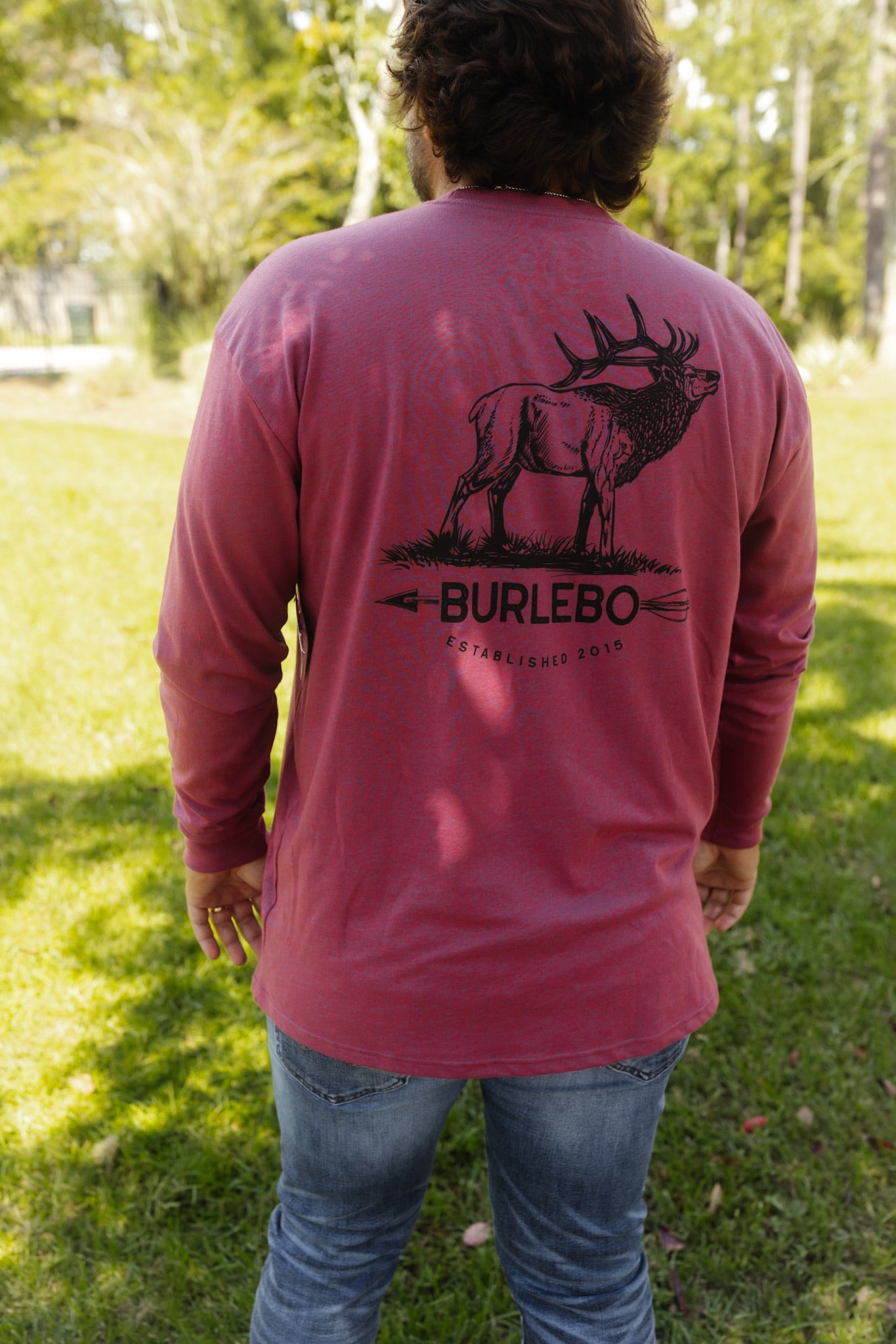 Burlebo Rustic Elk - Heather Wine - LS Pocket Tee