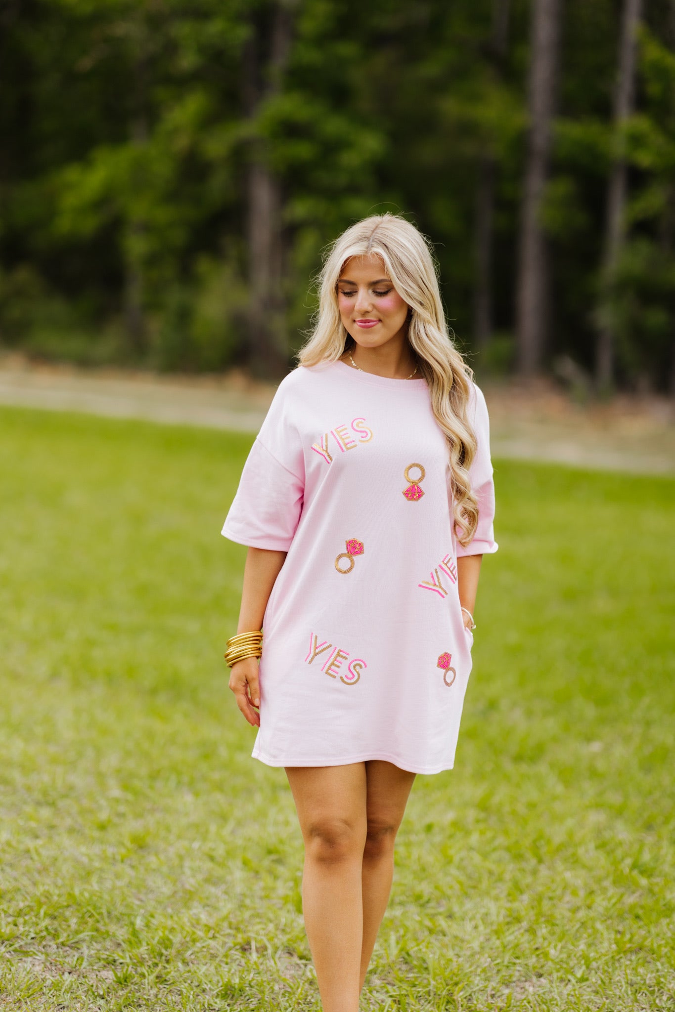 Pink Yes Bridal Ring Sequin Patch T-Shirt Dress