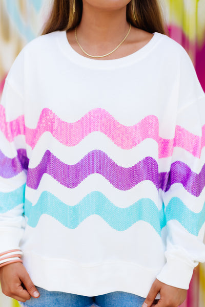 White Multicolor Wave Sweatshirt