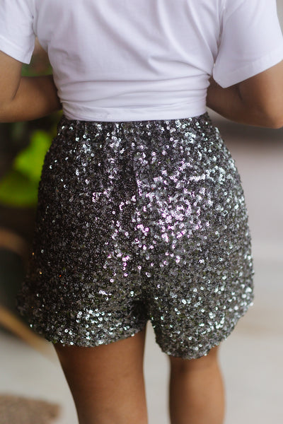 Charcoal Sequin Stretch Shorts