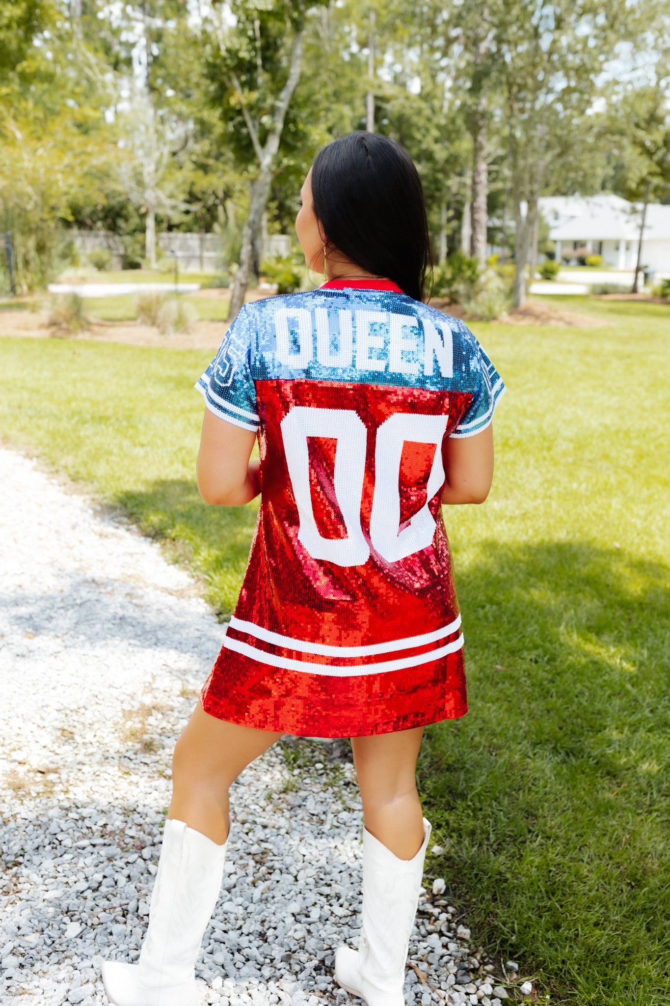 Queen of Sparkles Blue & White Sequin Jersey Dress