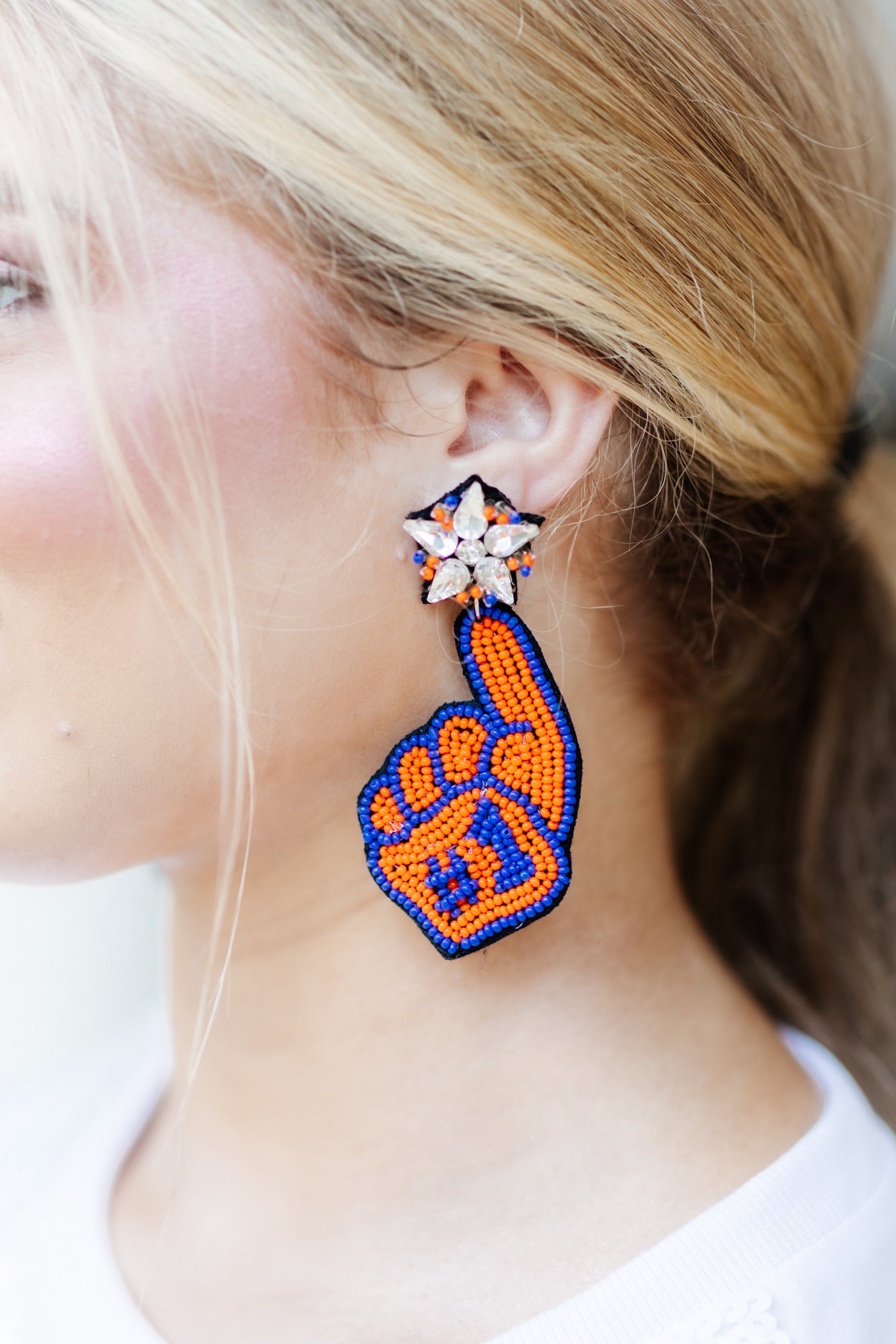 Orange and Blue #1 Fan Beaded Drop Earrings