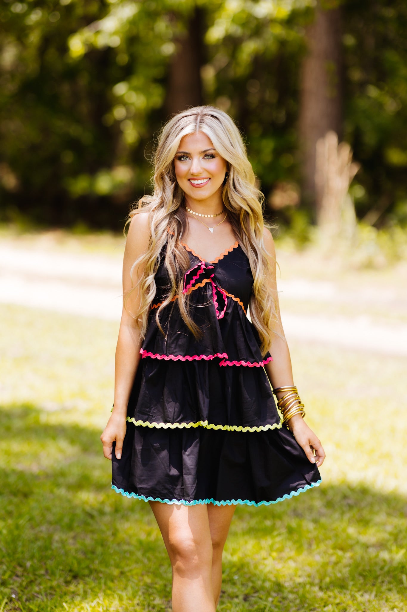 Black Multicolor Scallop Mini Dress