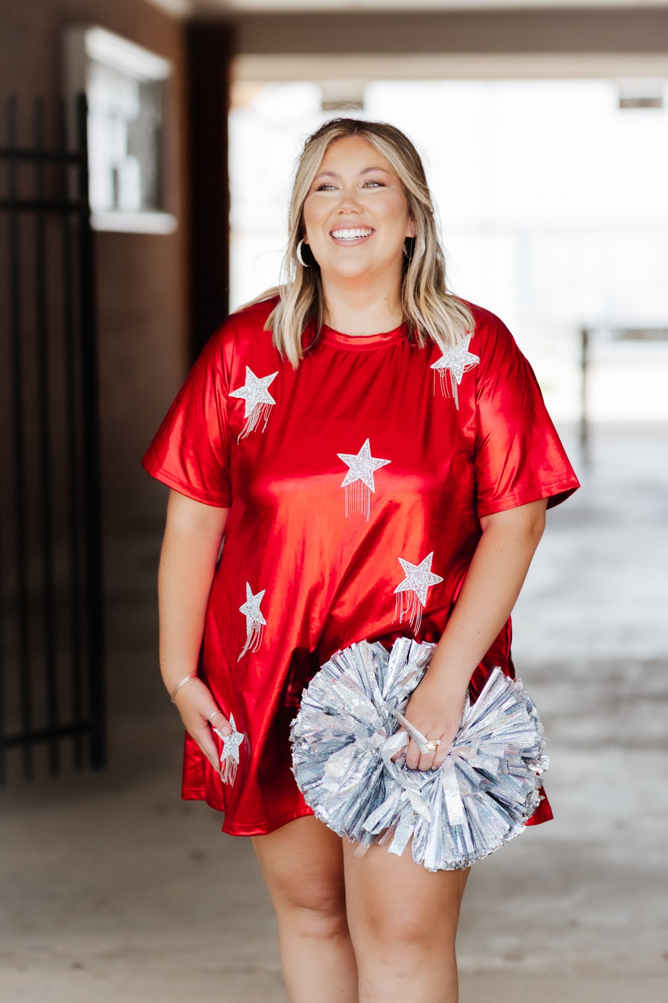 Red Metallic Sequin Star Fringe Dress