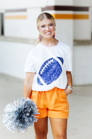 FOOTBALL HELMET SEQUIN DRESS/TUNIC/TOP - ROYAL/WHITE