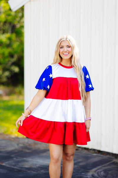 Iridescent Red White and Blue Flag Dress