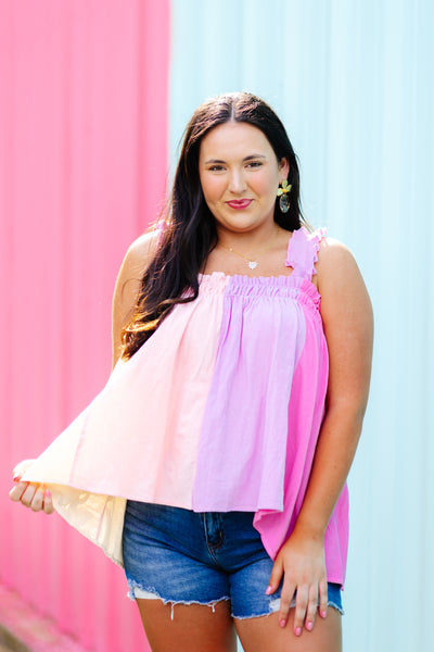 Pink and Lavender Mix Ruffle Swing Tank