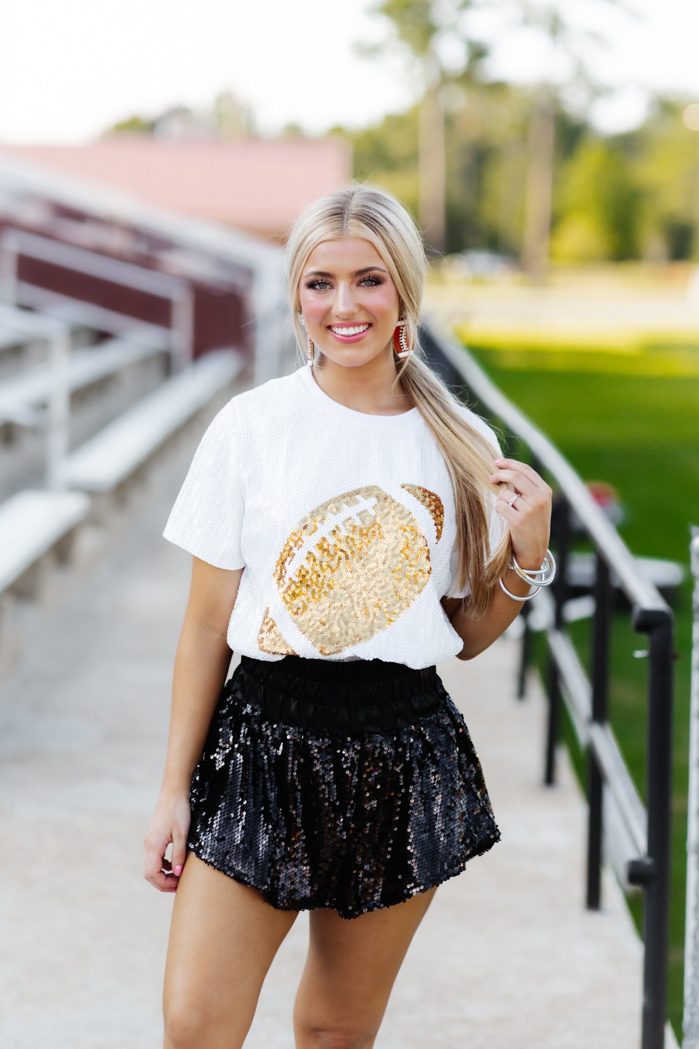 White and Gold Sequin Football Tee