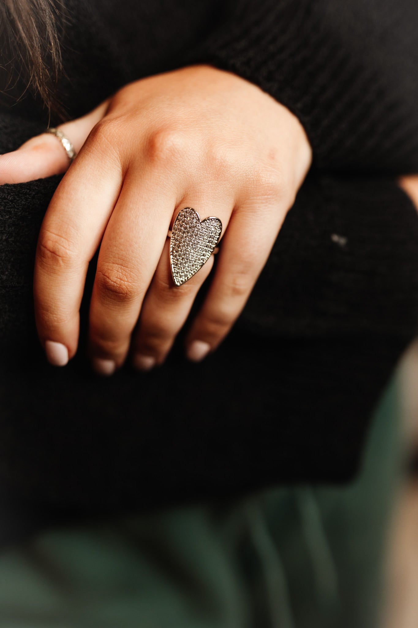 Gemelli Silver Big Heart Adjustable Ring