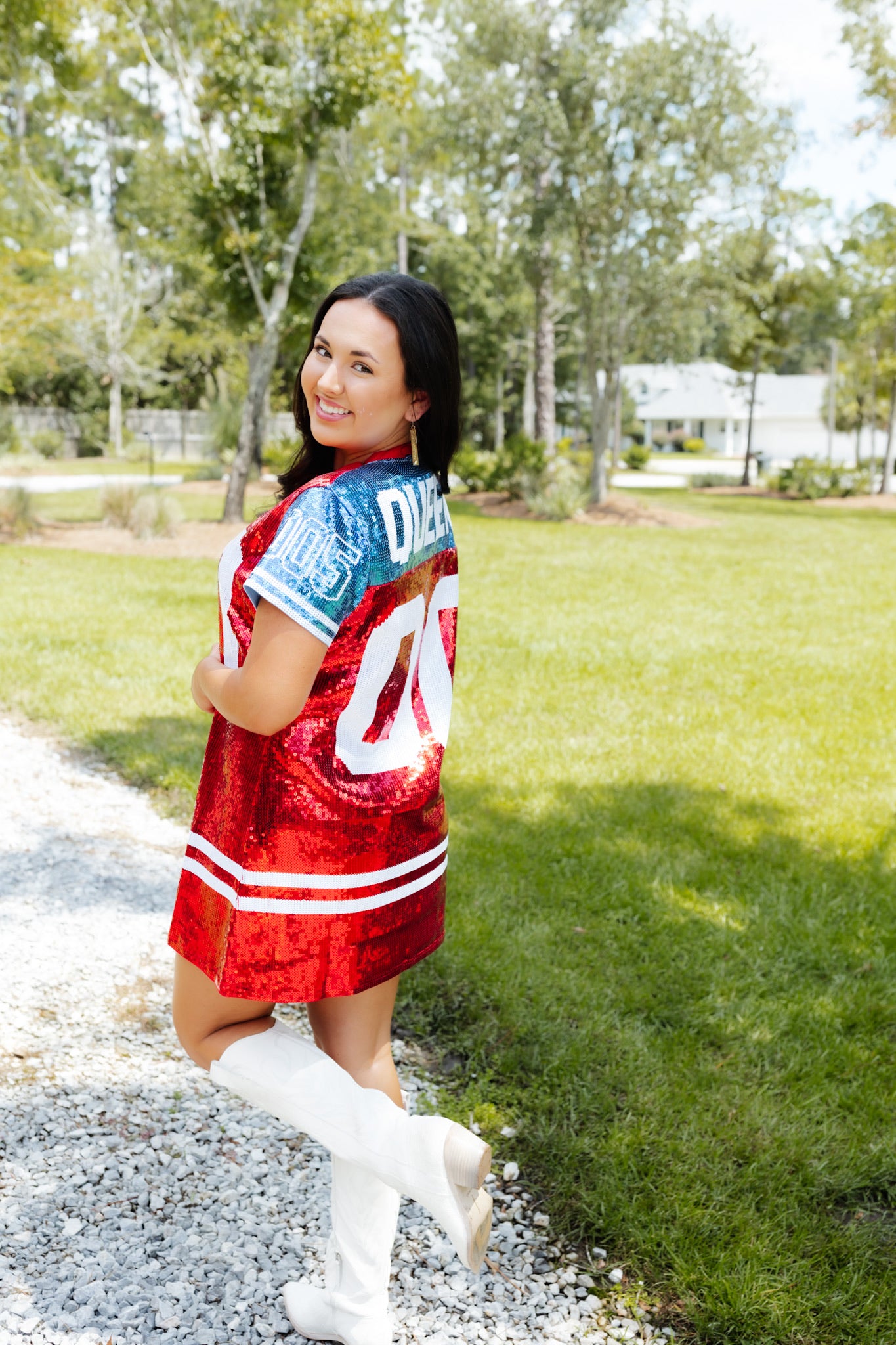 Red & White Full Sequin Jersey Dress – Queen of Sparkles