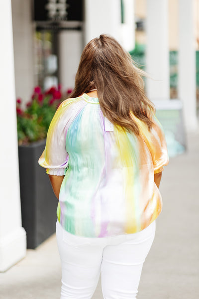 Angelica Rainbow Painterly Pleated Blouse