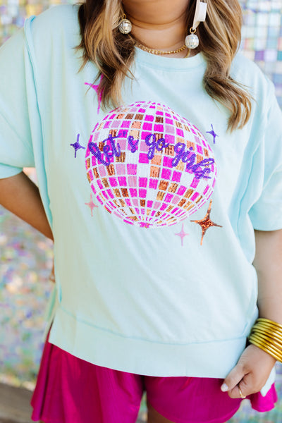 Baby Blue Let's Go Girls Sequin Disco Patch Tee
