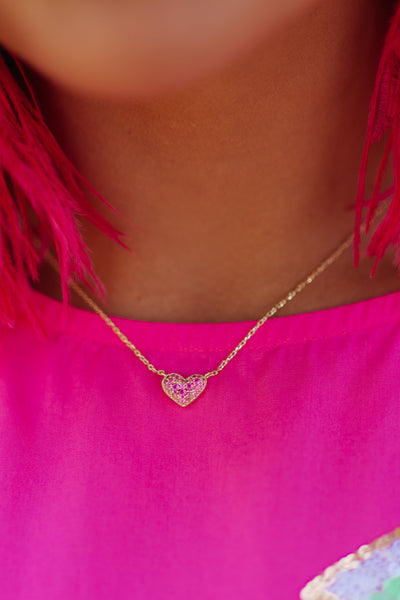 Kendra Scott Ari Pave Heart Necklace in Pink Crystal Gold