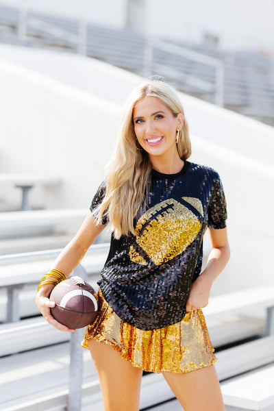 Black and Gold Sequin Football Tee
