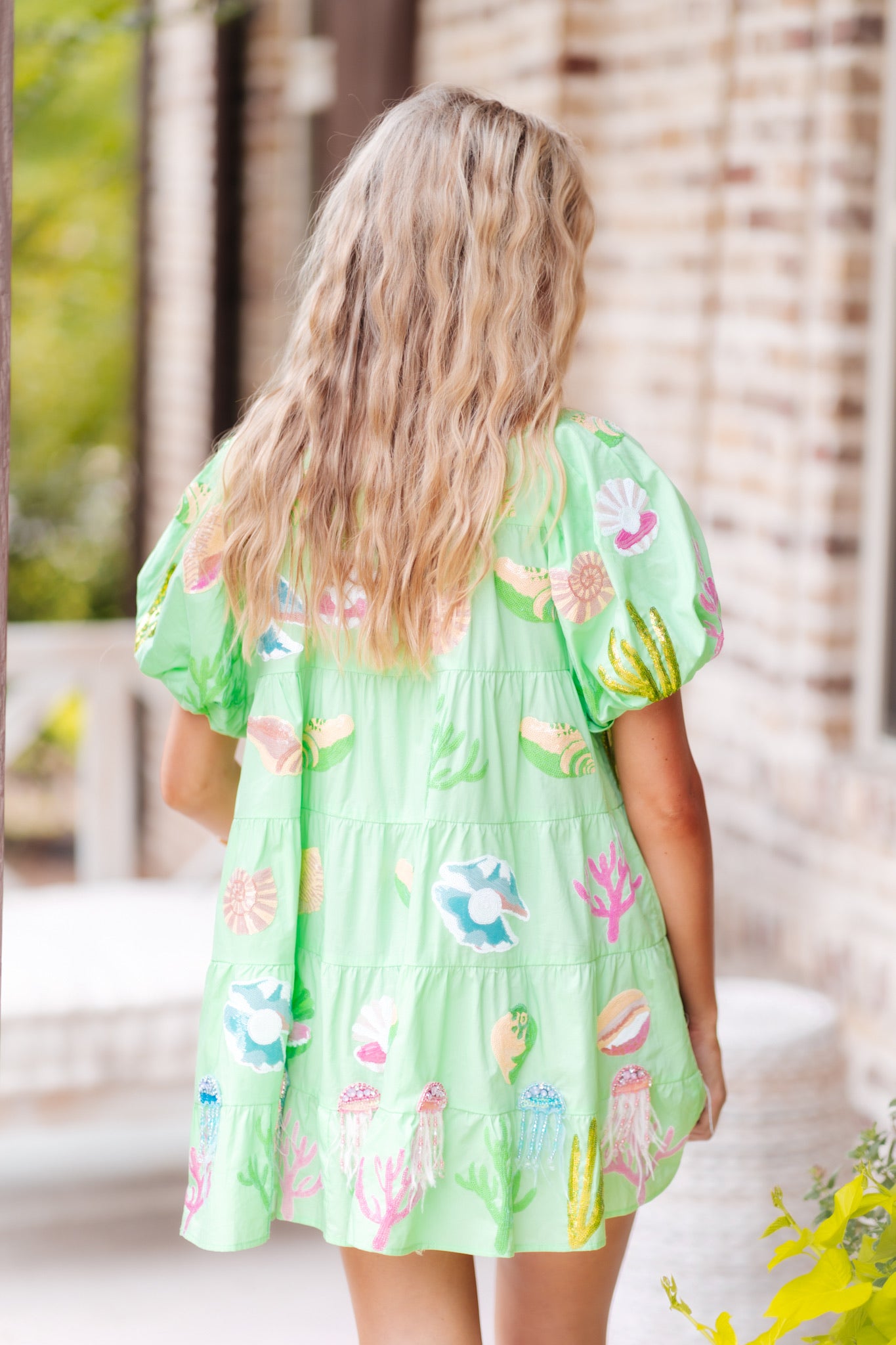 Queen Of Sparkles Mint Under the Sea Poof Sleeve Dress