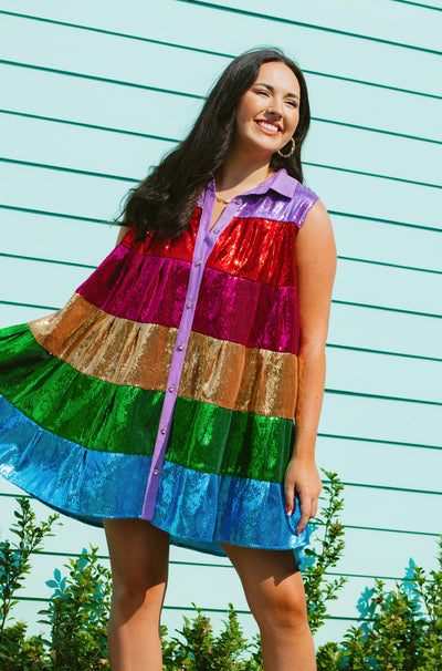 Queen of Sparkles Rainbow Sequin Tiered Dress