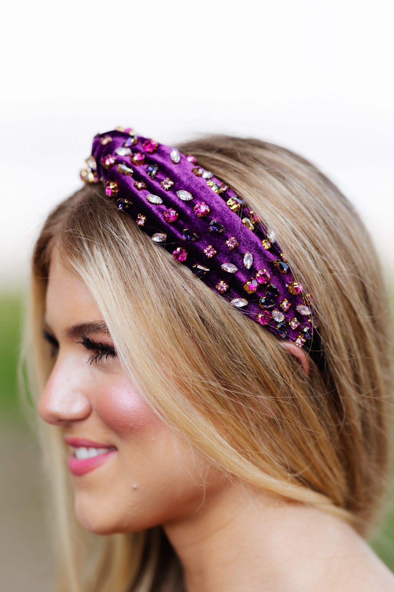 Purple Multi Rhinestone Twist Headband