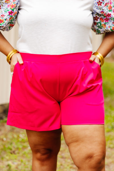 Hot Pink Pleated Pocket Shorts