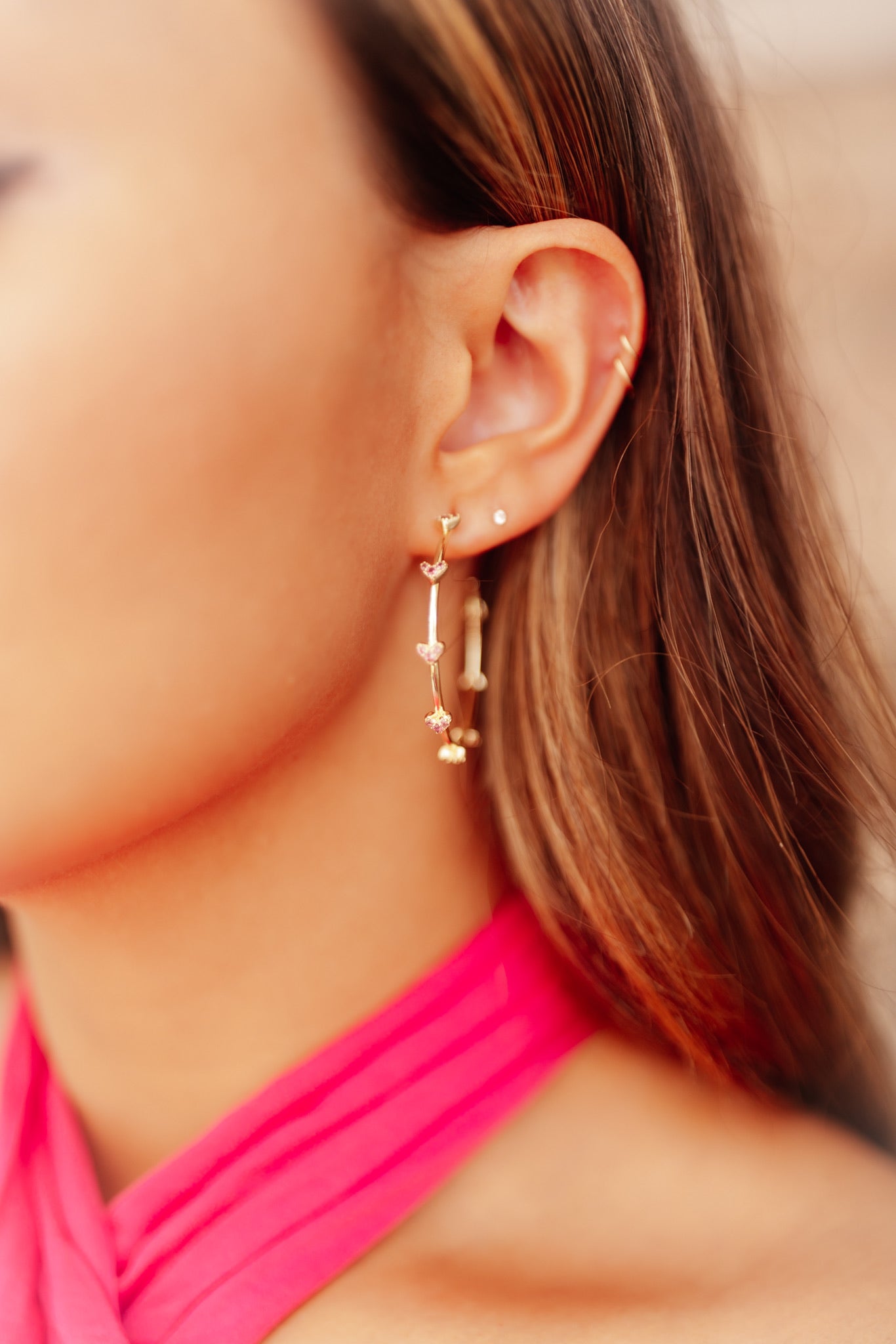 Kendra Scott Haven Gold Crystal Heart Hoop Earrings in Pink Crystal