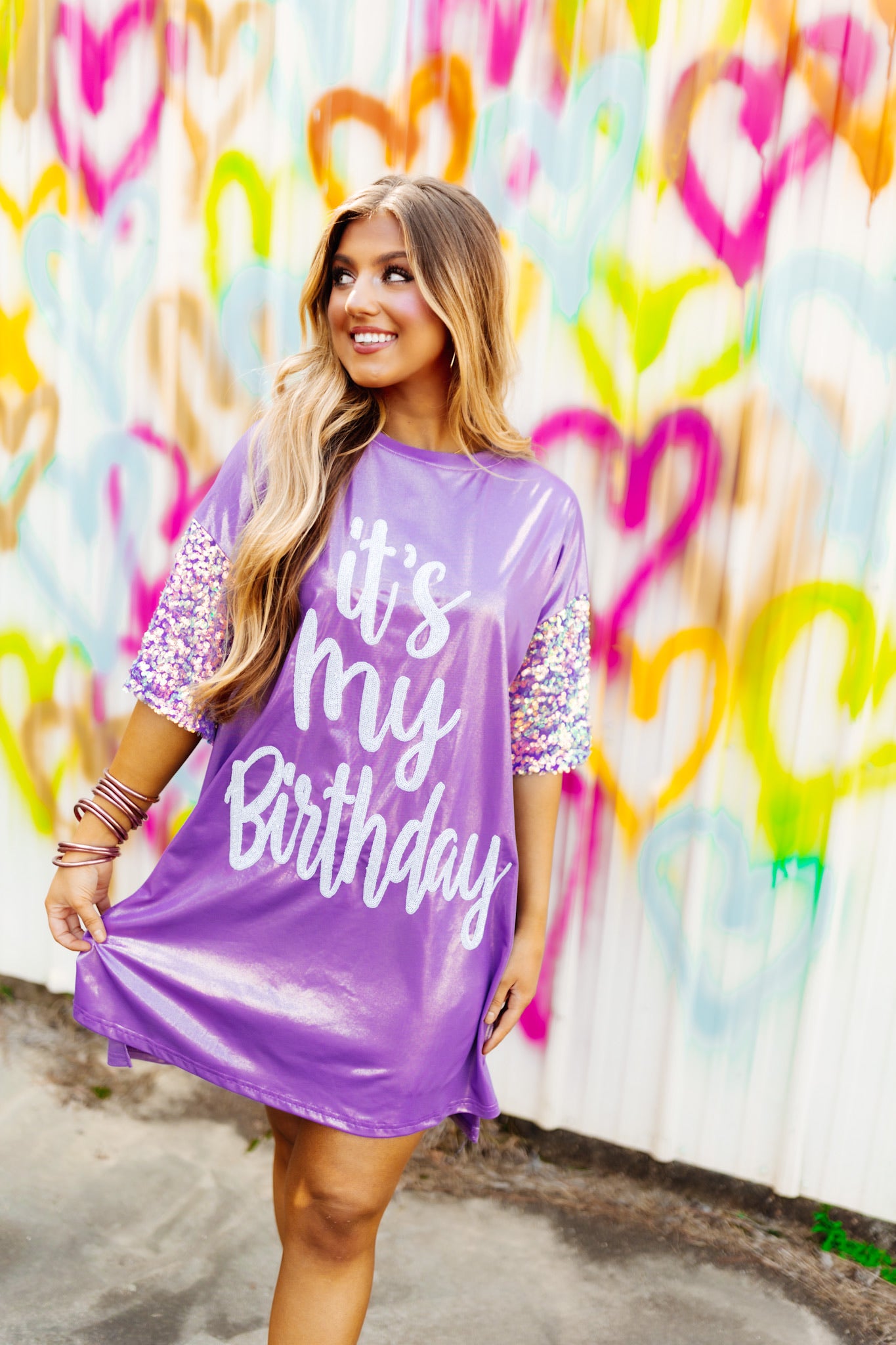 Lavender Sequin It's My Birthday Iridescent Shirt Dress