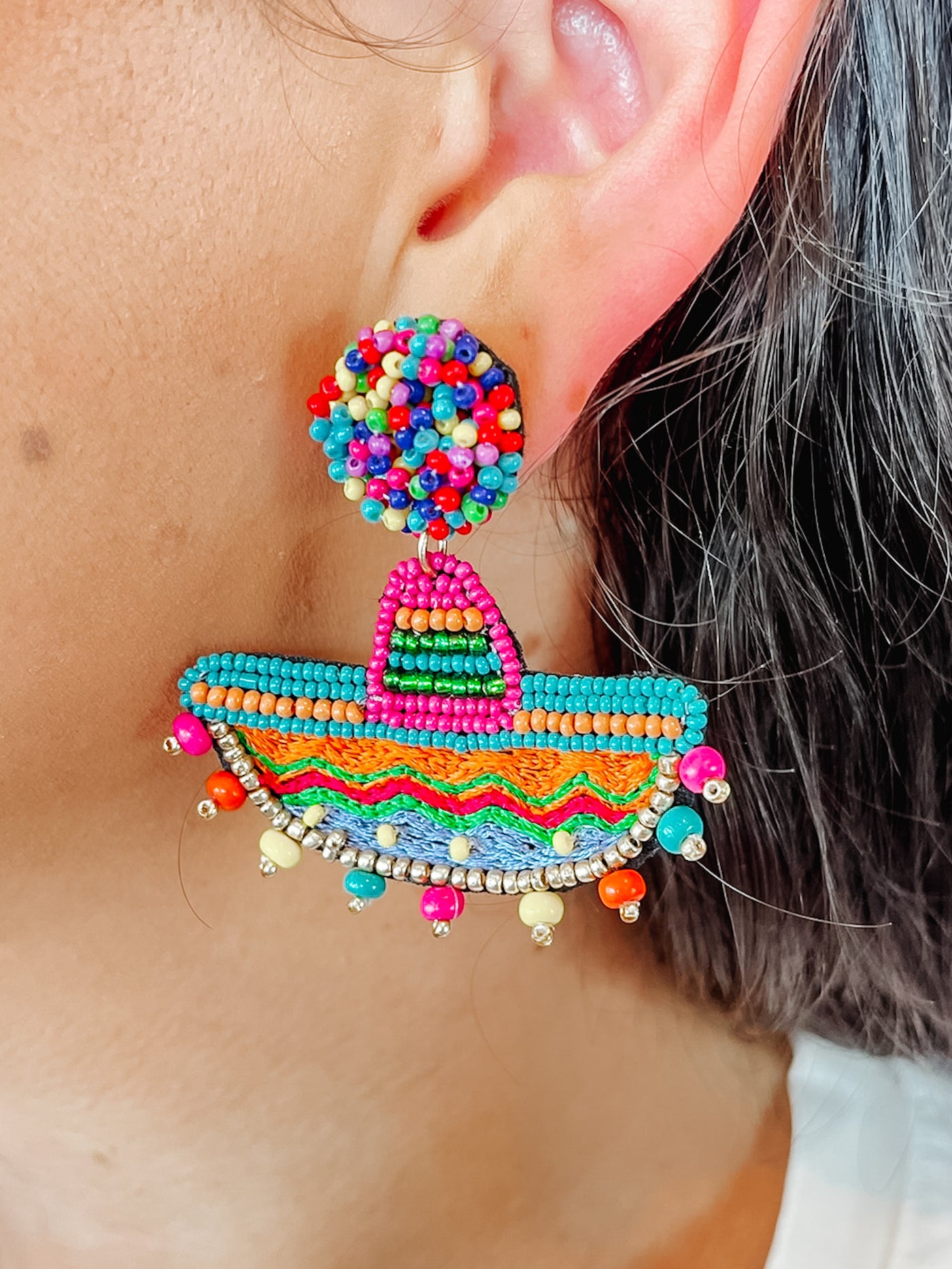 Multicolor Beaded Sombrero Earrings