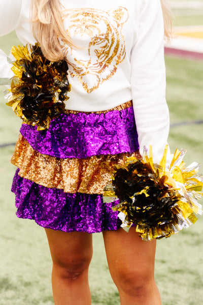 Gold and Purple Game Day Sequin Mini Skirt