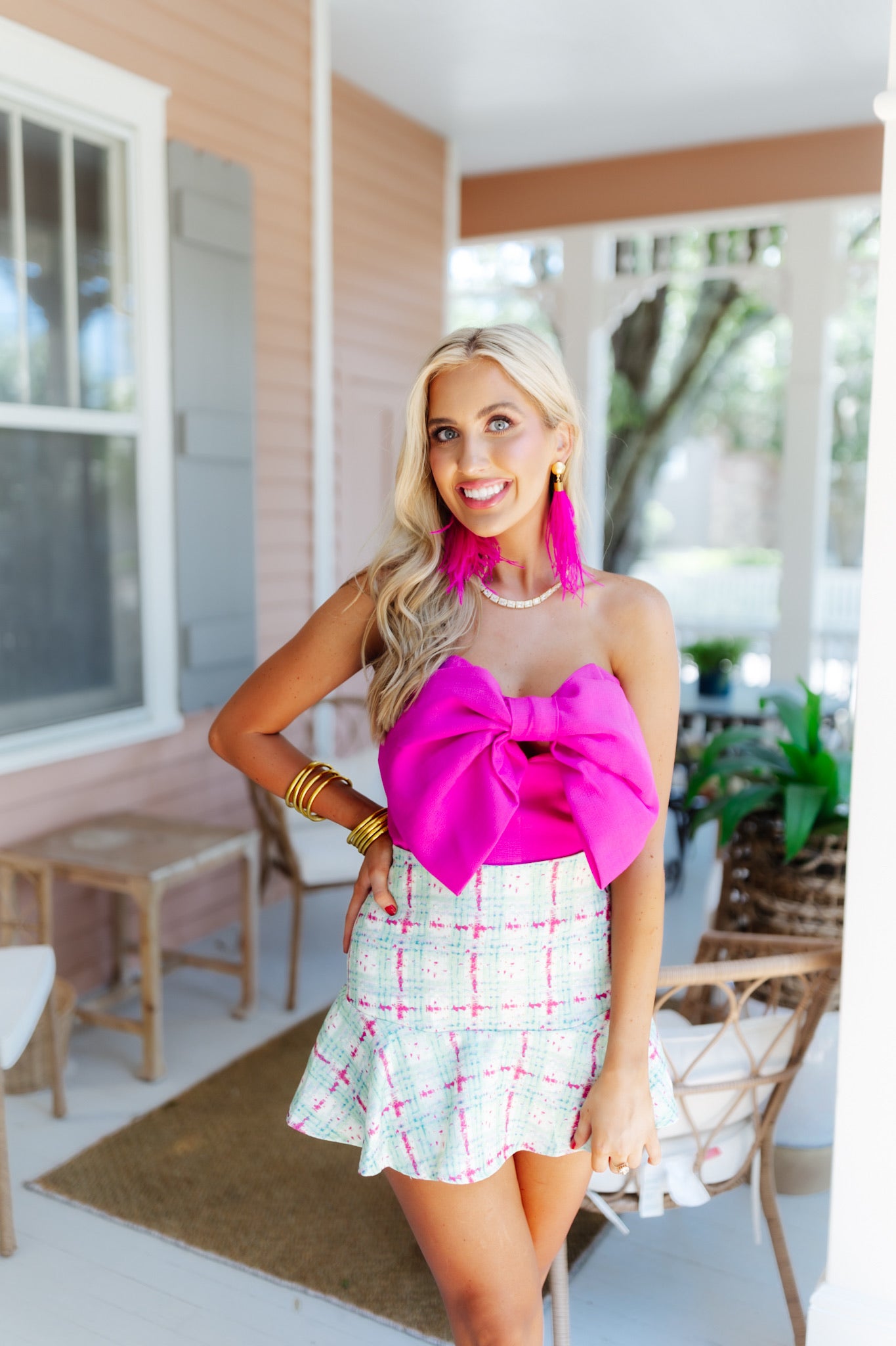 Magenta Bow Front Strapless Top