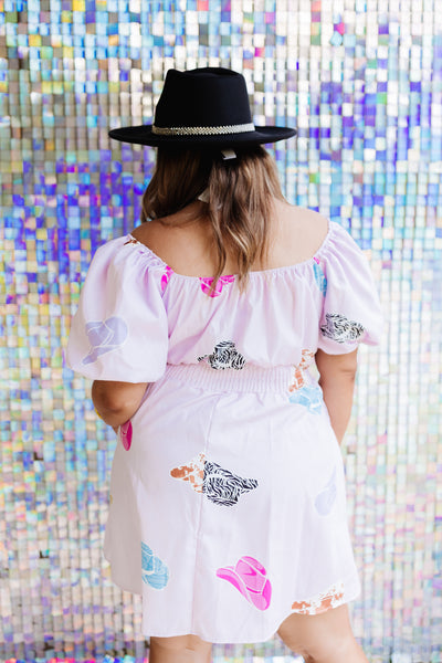 Baby Pink Western Multi Print Bubble Sleeve Dress