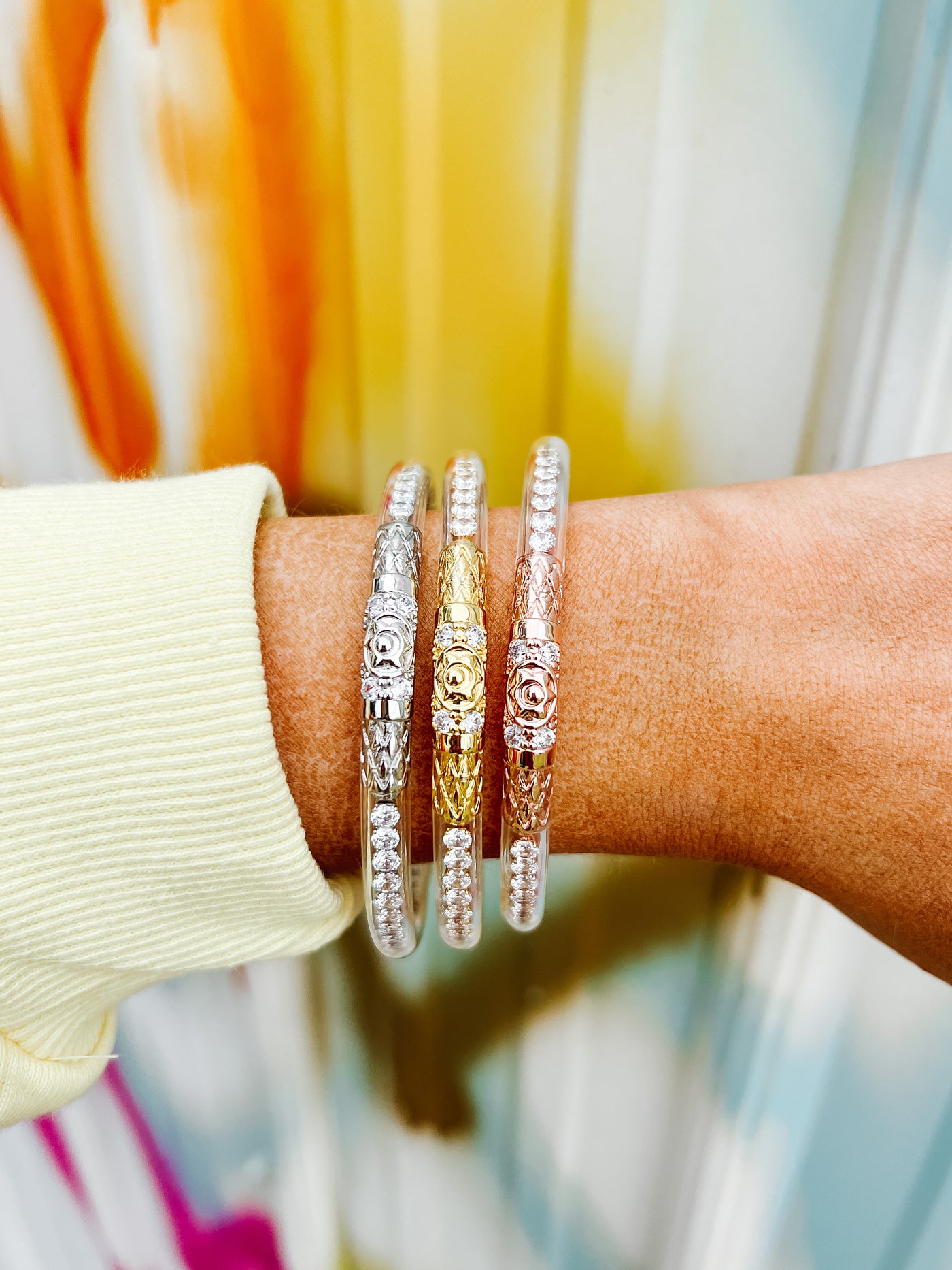BuDhaGirl Three Queens All Weather Bangles - Clear Crystal