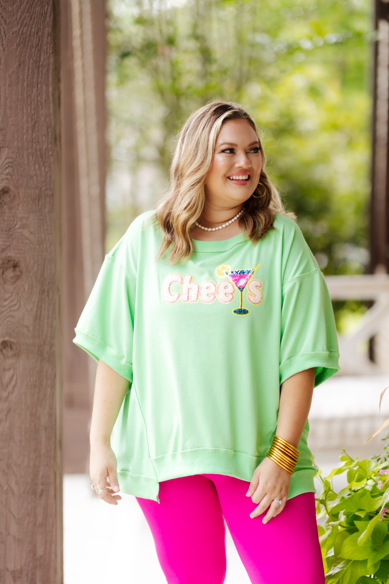 Mint Cheers Sequin Patch French Terry Knit Tee