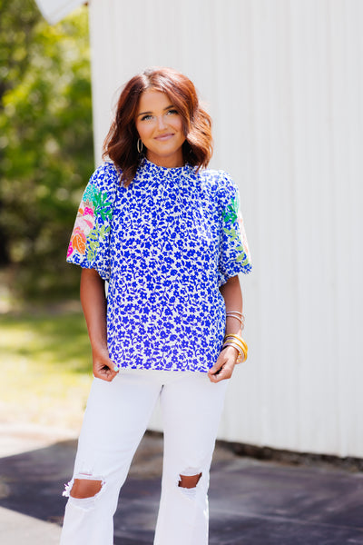 Royal Floral Embroidered Sleeve Blouse