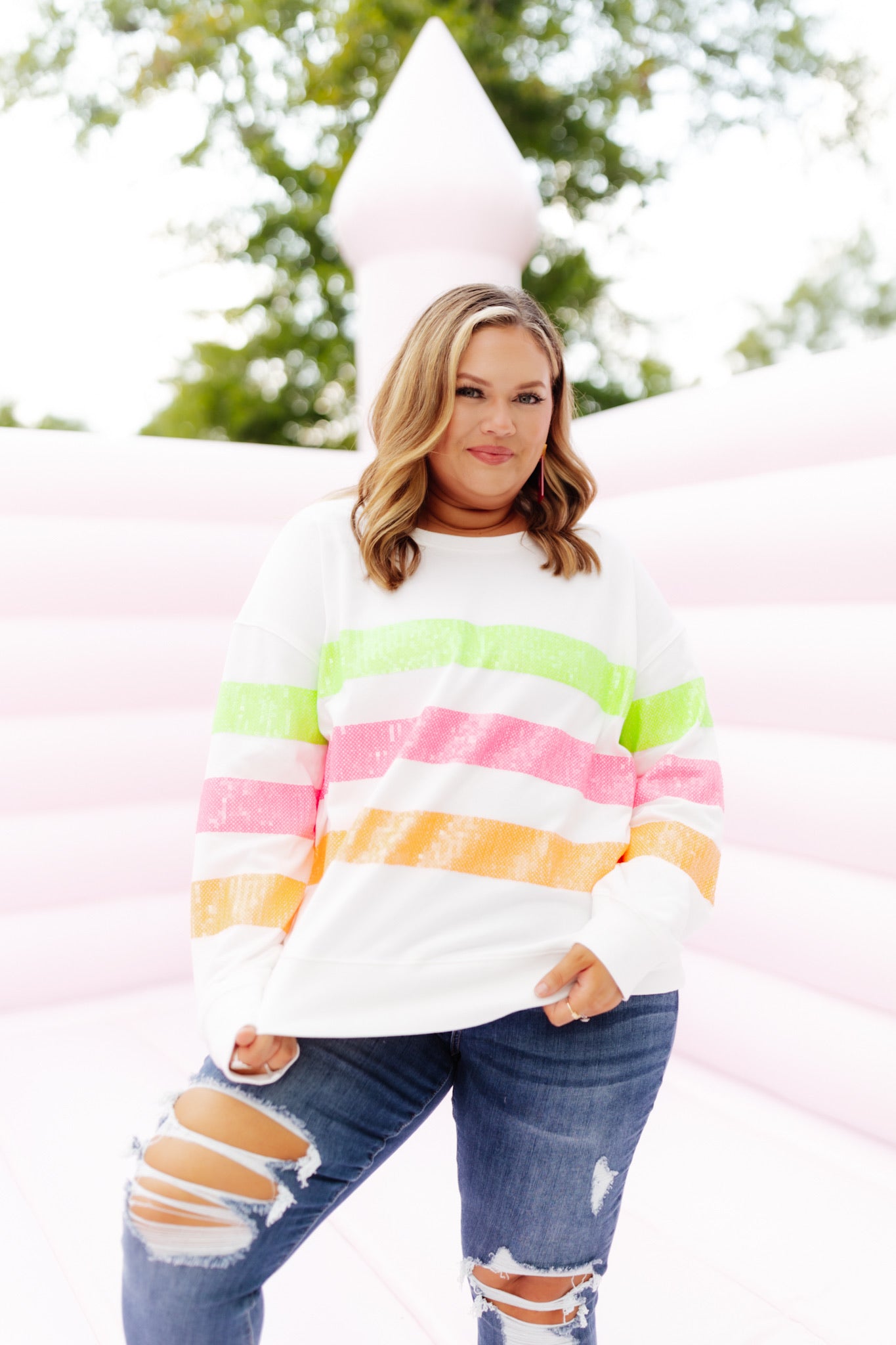 French Terry Multicolor Sequin Stripe Sweatshirt