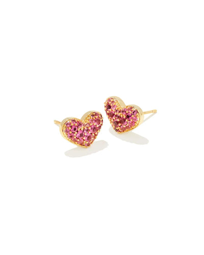 Kendra Scott Ari Pave Heart Earring in Pink Crystal Gold