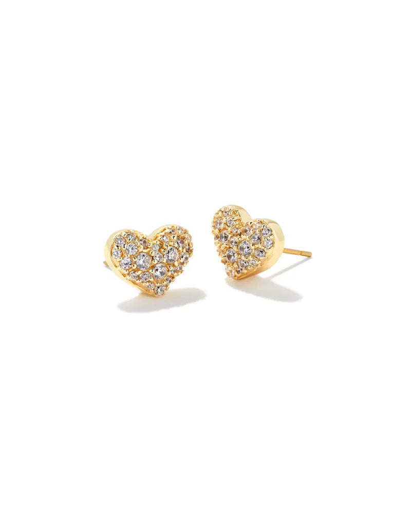 Kendra Scott Ari Pave Heart Earring in White Crystal Gold