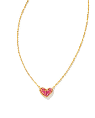 Kendra Scott Ari Pave Heart Necklace in Pink Crystal Gold